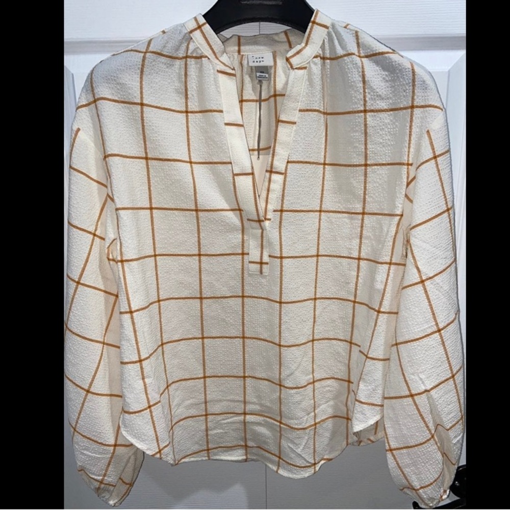 A New Day Cream Stripe Puff Sleeve Top - Women's XS